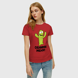 Футболка хлопковая женская Кактус обнимашки, цвет: красный — фото 2