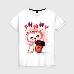 Женская футболка Котёнок милашка с кофе