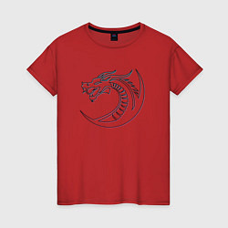Футболка хлопковая женская Скандинавский символ дракона, цвет: красный