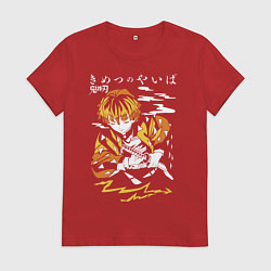 Футболка хлопковая женская Зеницу Агацума Kimetsu no Yaiba, цвет: красный