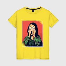 Футболка хлопковая женская Мона Лиза Крик Мунка пародия, цвет: желтый