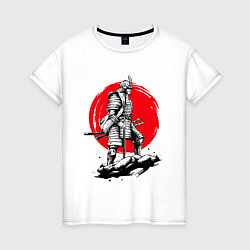 Футболка хлопковая женская Воин-самурай, цвет: белый