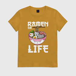 Футболка хлопковая женская Ramen life, цвет: горчичный