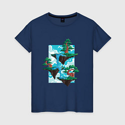 Футболка хлопковая женская Парящие острова Пейзаж, цвет: тёмно-синий