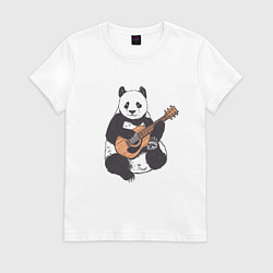 Футболка хлопковая женская Панда гитарист Panda Guitar, цвет: белый