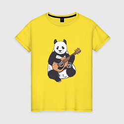 Футболка хлопковая женская Панда гитарист Panda Guitar, цвет: желтый