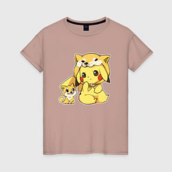 Женская футболка Пикачу с собачкой