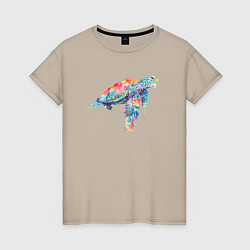 Футболка хлопковая женская Черепаха акварель, цвет: миндальный