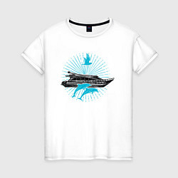Женская футболка Яхта и дельфины