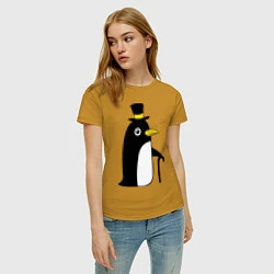 Футболка хлопковая женская Пингвин в шляпе, цвет: горчичный — фото 2