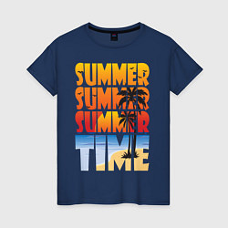 Футболка хлопковая женская SUMMER TIME, цвет: тёмно-синий