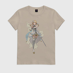 Футболка хлопковая женская Люмин с цветами, цвет: миндальный