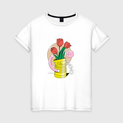 Женская футболка Абстракция тюльпаны в банке