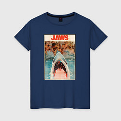Футболка хлопковая женская Jaws beach poster, цвет: тёмно-синий