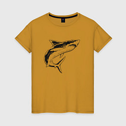 Футболка хлопковая женская Акула, цвет: горчичный