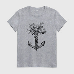 Футболка хлопковая женская Славянский якорь в виде дерева, цвет: меланж