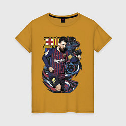 Футболка хлопковая женская Messi Barcelona Argentina Striker, цвет: горчичный