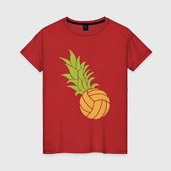 Футболка хлопковая женская Волейбольный ананас, цвет: красный