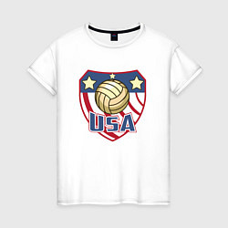 Футболка хлопковая женская США - Волейбол, цвет: белый