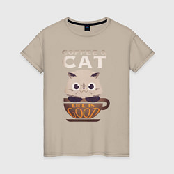 Женская футболка Кофе и Кот