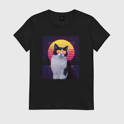Женская футболка Synthwave cat