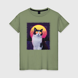 Женская футболка Synthwave cat