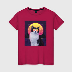 Женская футболка Synthwave cat
