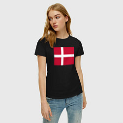 Футболка хлопковая женская Дания Флаг Дании, цвет: черный — фото 2