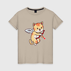 Футболка хлопковая женская Angel Cat, цвет: миндальный