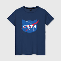 Футболка хлопковая женская Cats NASA, цвет: тёмно-синий