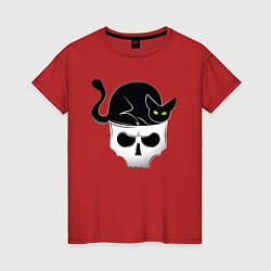 Футболка хлопковая женская Skull Cat, цвет: красный