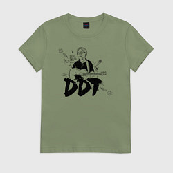 Футболка хлопковая женская DDT Юрий Шевчук, цвет: авокадо