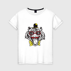 Женская футболка Смешной тигр в шапочке и в очках