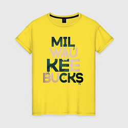 Футболка хлопковая женская Milwaukee Bucks, цвет: желтый