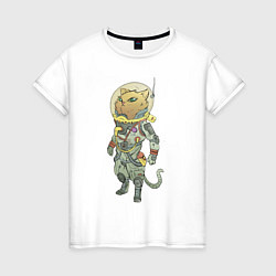 Футболка хлопковая женская Рыжий космонавт, цвет: белый