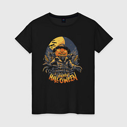 Футболка хлопковая женская Happy Halloween, цвет: черный