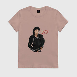Футболка хлопковая женская BAD Майкл Джексон, цвет: пыльно-розовый