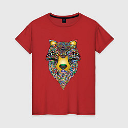 Женская футболка Разноцветная голова волка