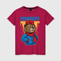 Женская футболка Медведь с красным шарфом