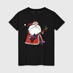 Футболка хлопковая женская Дед Мороз гитарист, цвет: черный
