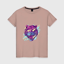 Женская футболка Неоновый тигр в ретро стиле