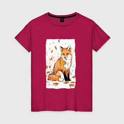 Женская футболка ЛИСА В ЛИСТЬЯХ ОСЕННЕЕ НАСТРОНИЕ FOX IN THE FOREST