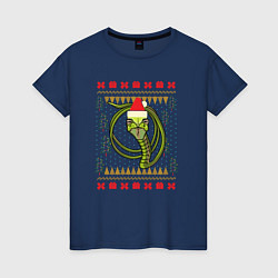Женская футболка Рождественский свитер Скептическая змея