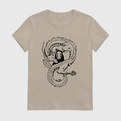 Футболка хлопковая женская Бог Каонаси и Хаку Унесённые призраками, цвет: миндальный