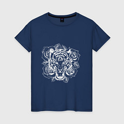 Футболка хлопковая женская Roses Tiger, цвет: тёмно-синий