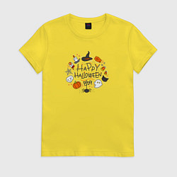 Футболка хлопковая женская Happy Halloween! Boooo!!!, цвет: желтый