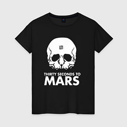 Футболка хлопковая женская 30 Seconds to Mars белый череп, цвет: черный