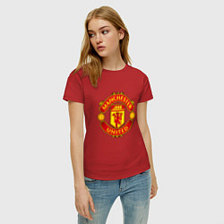 Футболка хлопковая женская Манчестер Юнайтед логотип, цвет: красный — фото 2