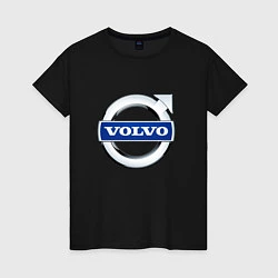 Футболка хлопковая женская Volvo, логотип, цвет: черный