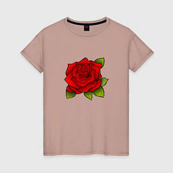 Футболка хлопковая женская Красная роза Рисунок, цвет: пыльно-розовый